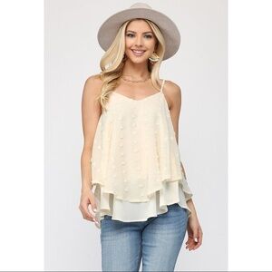 GiGiO Uragiri Woven Dot Fabric Cami Top with Flow Hem in Cream